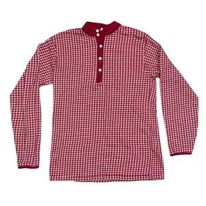 Vintage Kmart Kids Red Houndstooth Long Sleeve Henley Shirt Size L Retro Knit